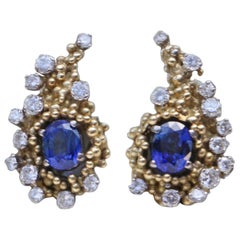 Charles de Temple Sapphire Diamond Gold Cornucopia Earrings