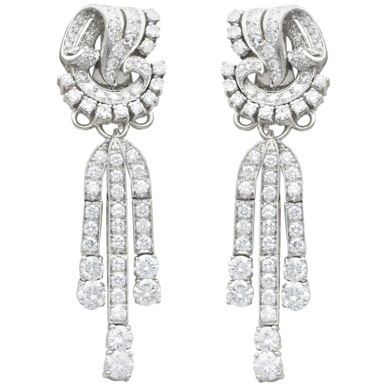 Vintage 6.70 Carat Diamond and Platinum Drop Earrings Art Deco