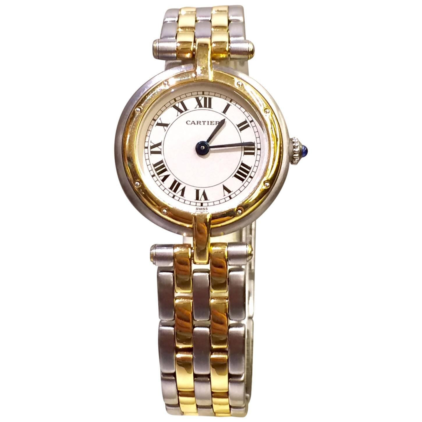 Cartier Yellow Gold Stainless Steel Ronde Collection Quartz Wristwatch For Sale