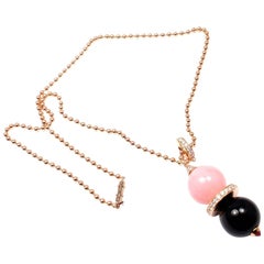 Retro Cartier Évasions Joaillières Pink Opal Onyx Diamond Gold Lariat Necklace