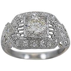 Antique Art Deco .45 Carat Diamond Platinum Engagement Ring