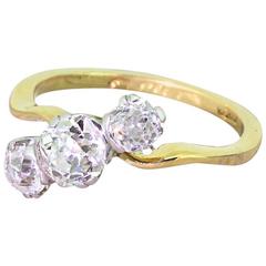 Art Deco 1.28 Carat Old Cut Diamond gold Trilogy Crossover Ring