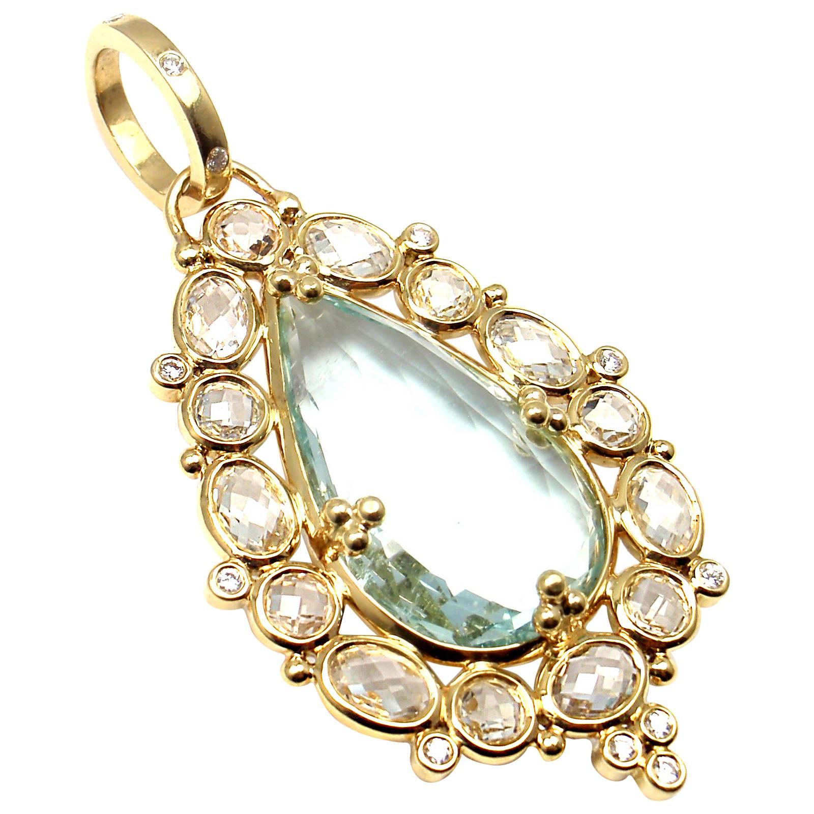 Temple St Clair White Sapphire Green Beryl Diamond Gold Pendant