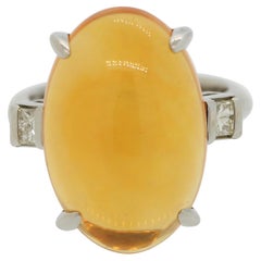Fire Opal Diamond Platinum 3-Stone Ring