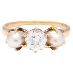 Tiffany & Co., Victorian 18 Karat Yellow Gold, Diamond, and Pearl Ring