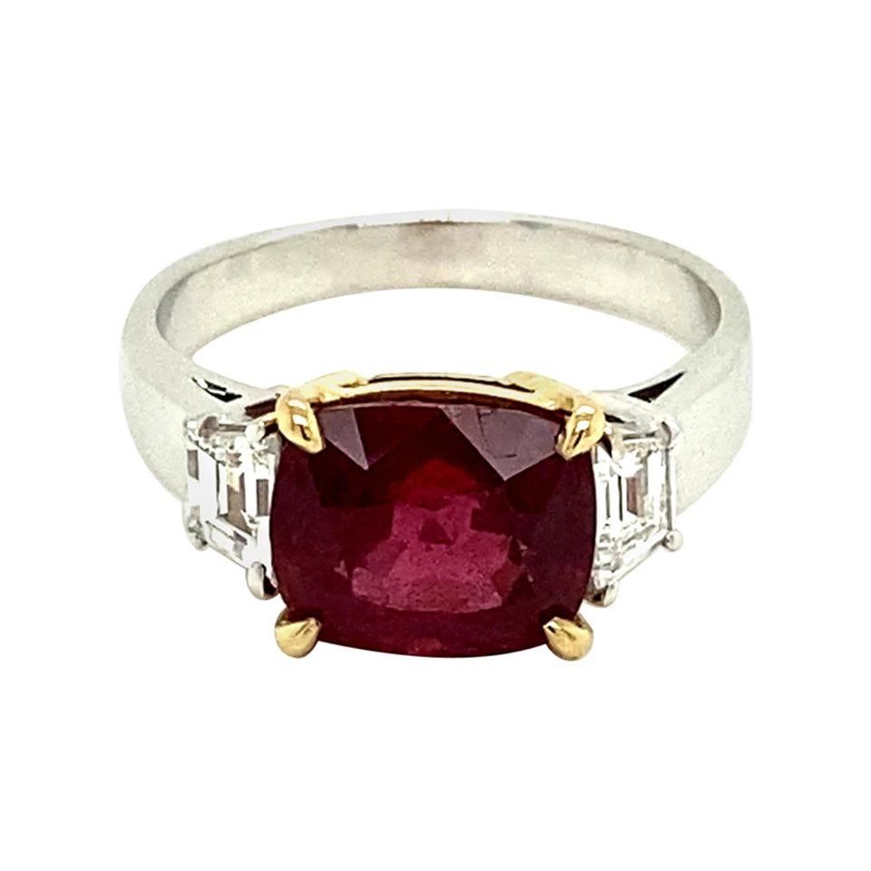 3.44 Carat GRS Certified Burmese Red Spinel and White Diamond Engagement Ring