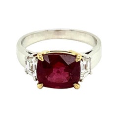 3.44 Carat GRS Certified Burmese Red Spinel and White Diamond Engagement Ring