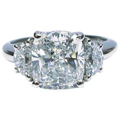 2.51 Carat Cushion Ring with Halfmoons