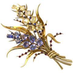 Retro Van Cleef & Arpels Sapphire Ruby gold Bouquet Brooch