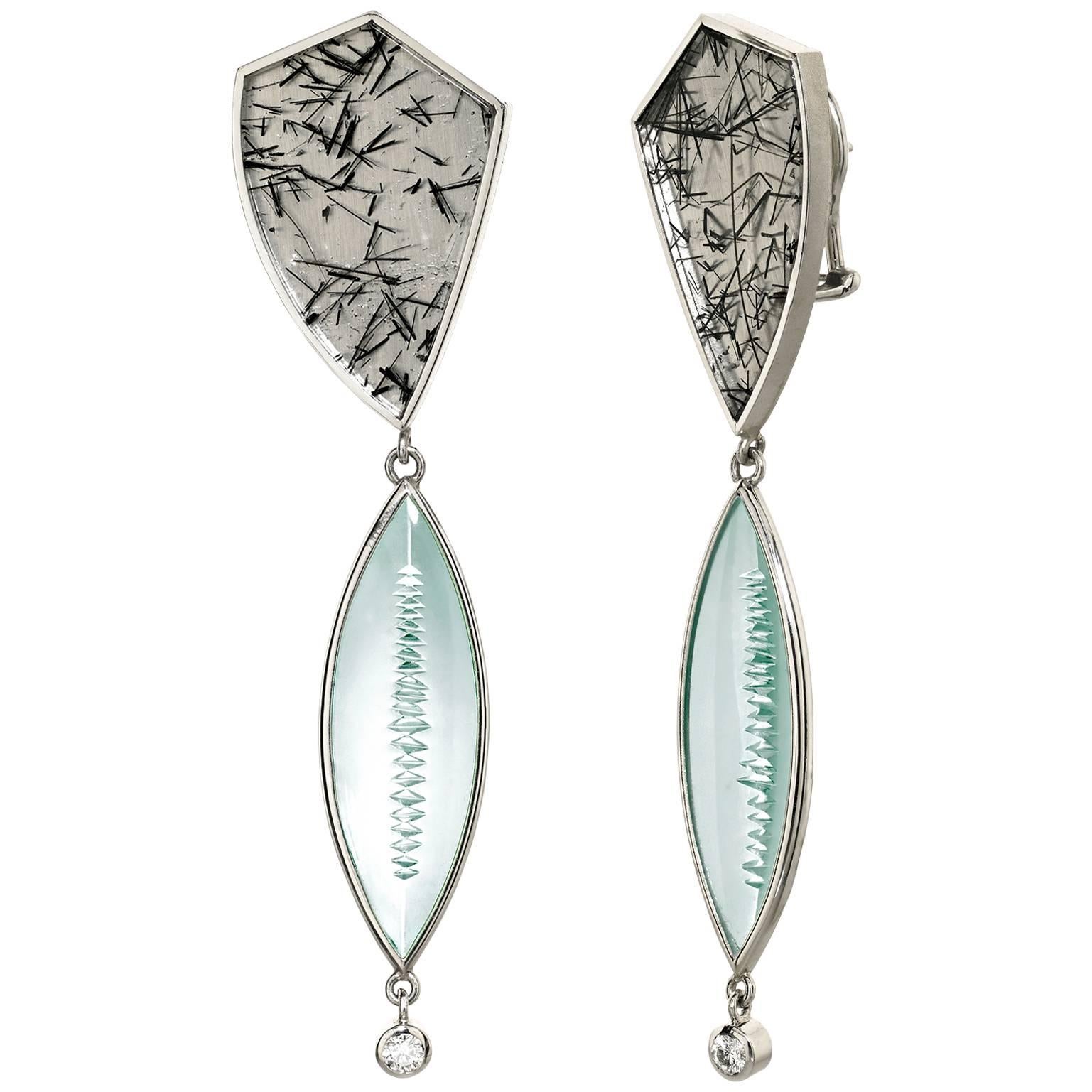 Atelier Munsteiner Tourmaline Quartz Aquamarine Diamond Platinum Dangle Earrings