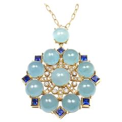 Tiffany & Co. Aquamarine Sapphire Diamond Gold Necklace
