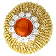 Vintage 2.48Ct Hessonite Garnet and 1.02 Carat Diamond Yellow Gold Cocktail Ring
