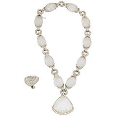 Rock Crystal diamond platinum Necklace and Earrings