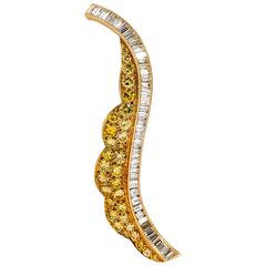 Beautiful Fancy Yellow Diamond Gold Platinum Leaf Brooch 3
