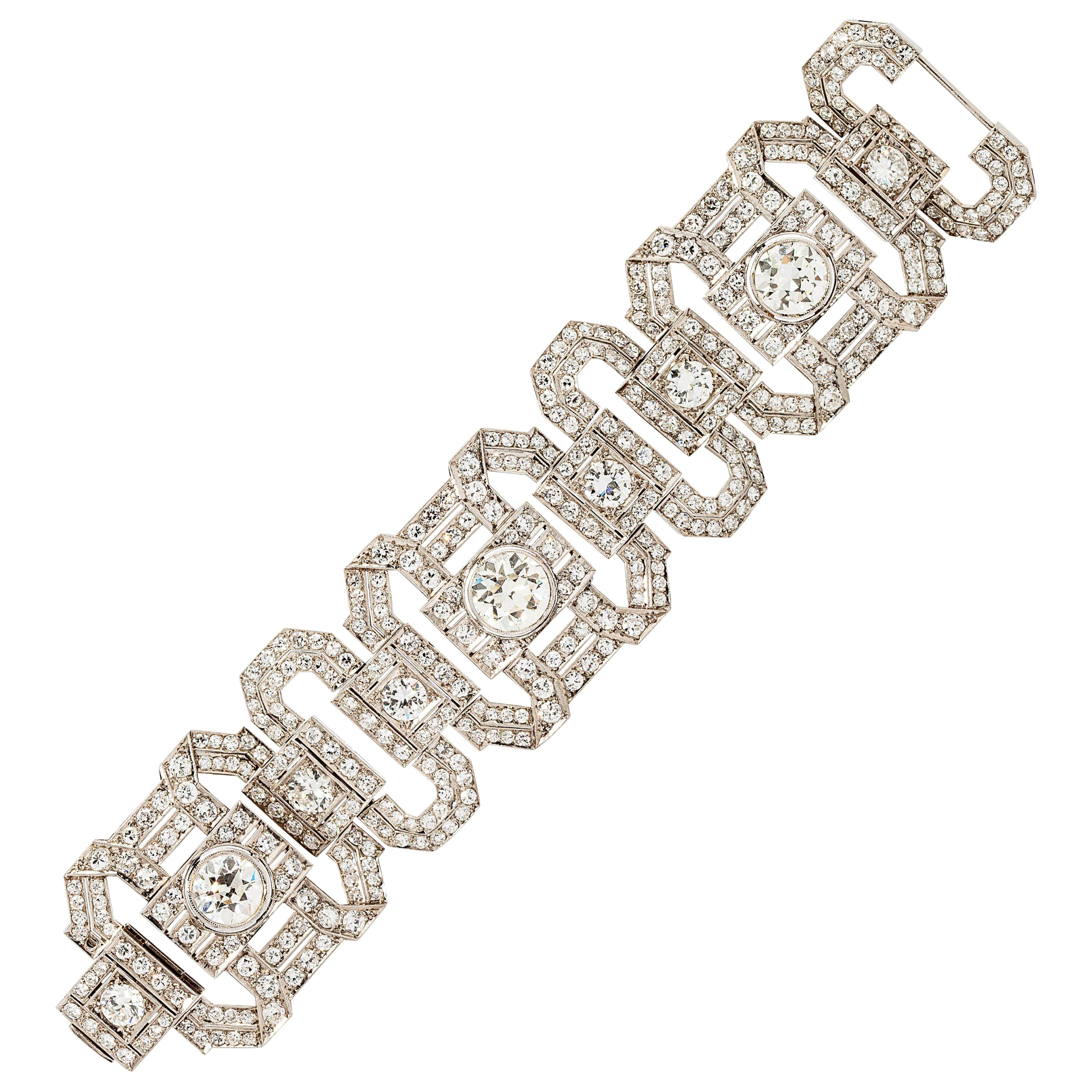 74.45 Carat Diamond Art Deco Bracelet For Sale