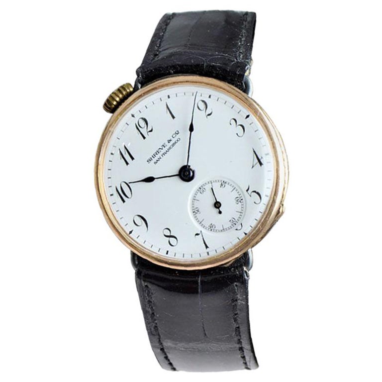 Shreve & Co. Right Handed Drivers Watch in Gun Metal & Rose Gold, circa 1910 For Sale