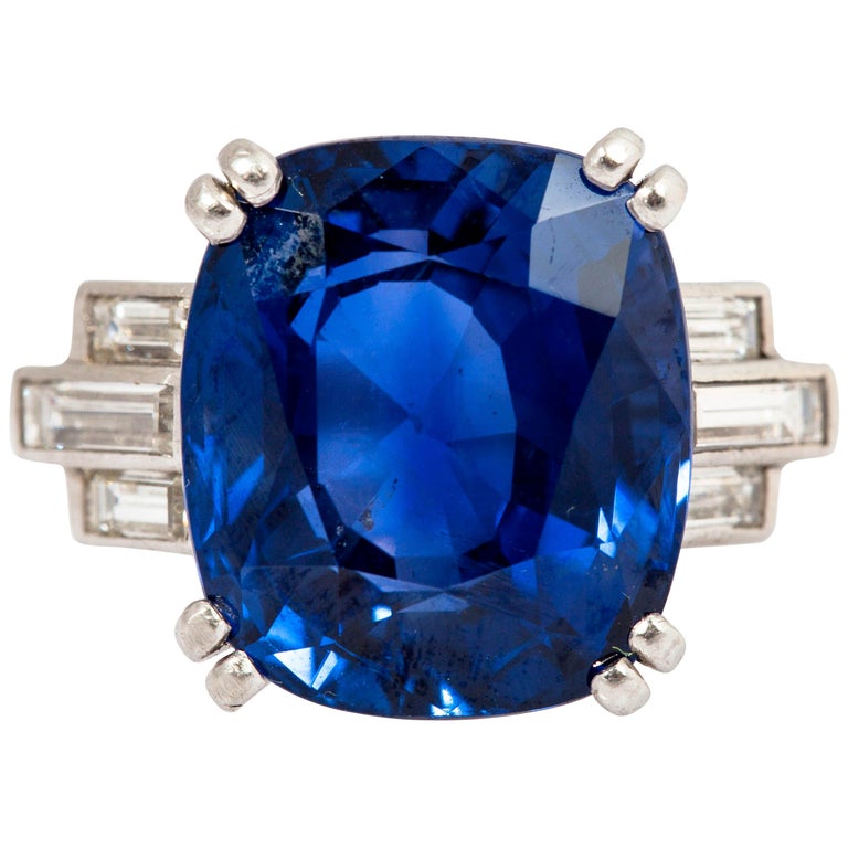Gorgeous Art Deco Blue Sapphire Diamond Platinum Ring For Sale at ...