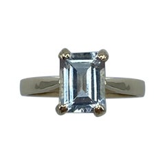 1.50 Carat Blue Aquamarine Emerald Octagon Cut Yellow Gold Solitaire Ring