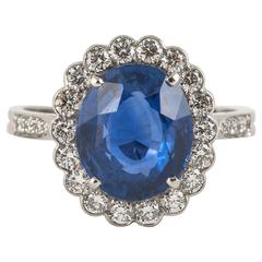 Natural Ceylon Sapphire and Diamond Platinum Engagement Ring 4