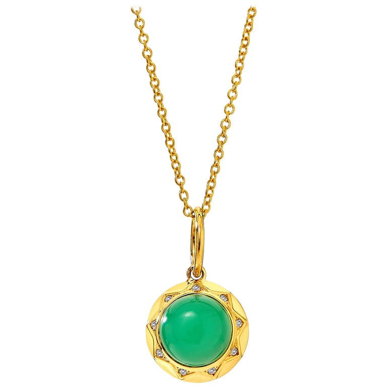 Syna Yellow Gold Sun Pendant with Chrysoprase and Champagne Diamonds at ...