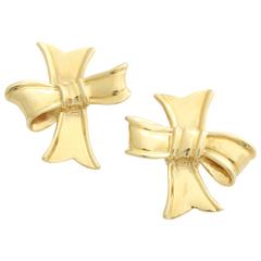 1980s Angela Cummings High Polish Bow Knot Gold Earclips With Posts