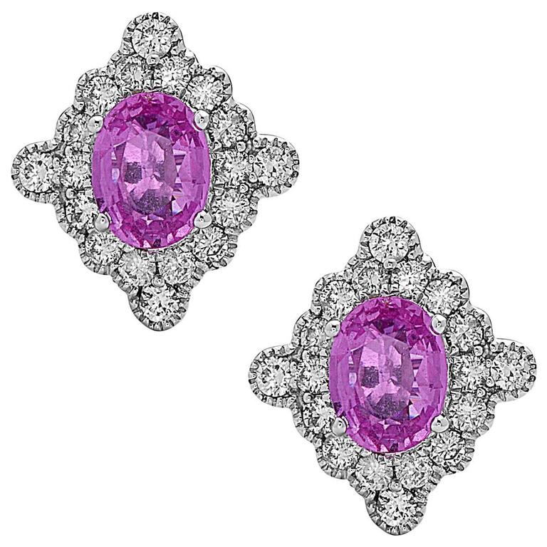 Stunning Pink Sapphire Diamond Gold Stud earrings For Sale at 1stdibs