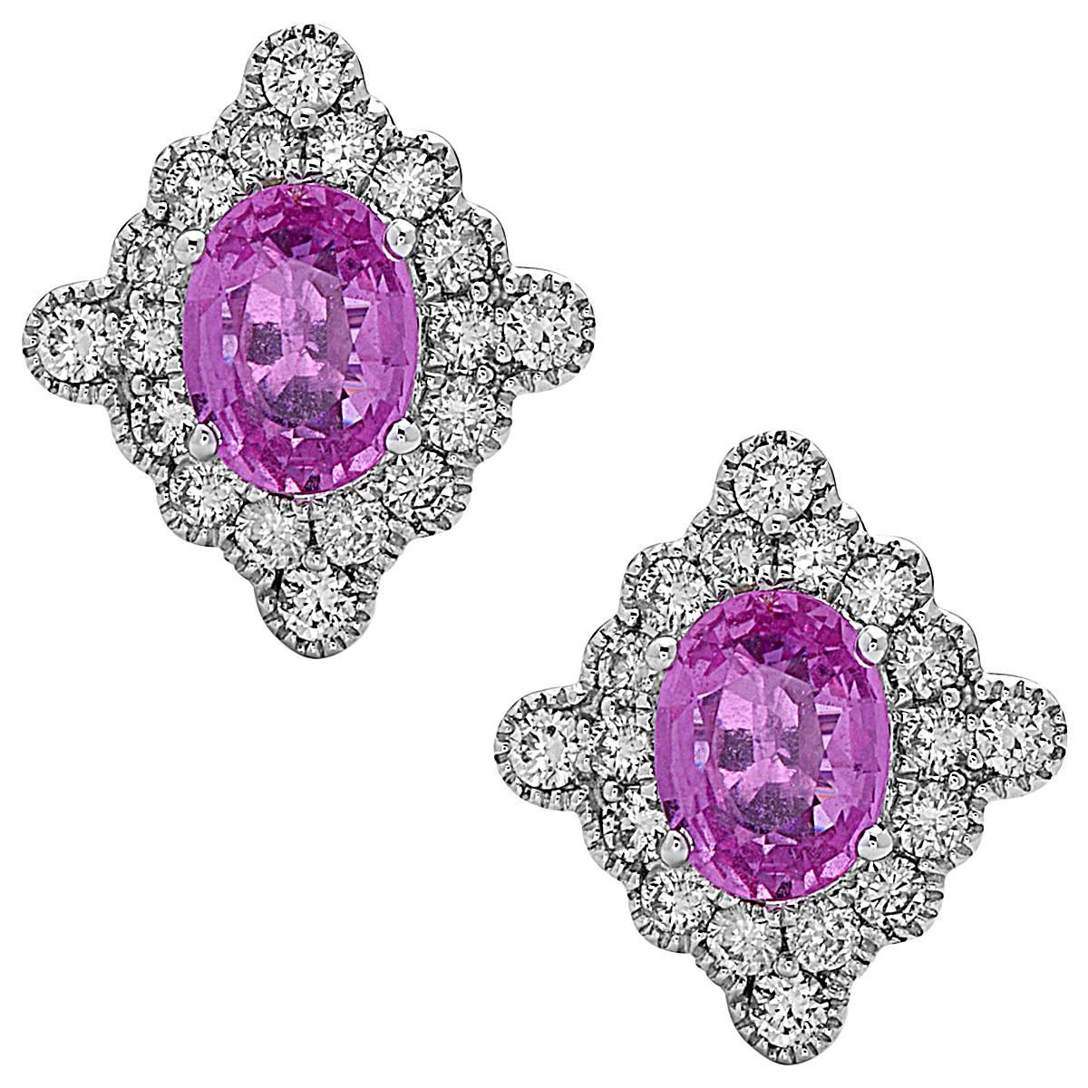 Stunning Pink Sapphire Diamond Gold Stud earrings