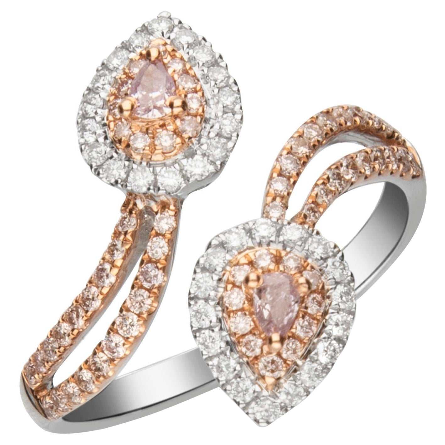 0.45 Carat Pink Diamond and White Diamond 18 Karat Triple Tone Gold Ring For Sale