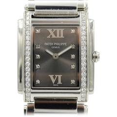 Patek Philippe Stainless Steel Diamond Twenty-4 Black Dial Quartz Wristwatch 
