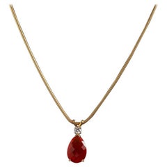 Fire Opal Necklace, Est 4.15 Carat 18 Karat Yellow Gold Snake Chain