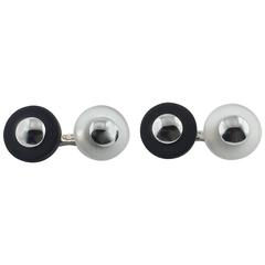 Jona Onyx Rock Crystal Button Sterling Silver Cufflinks