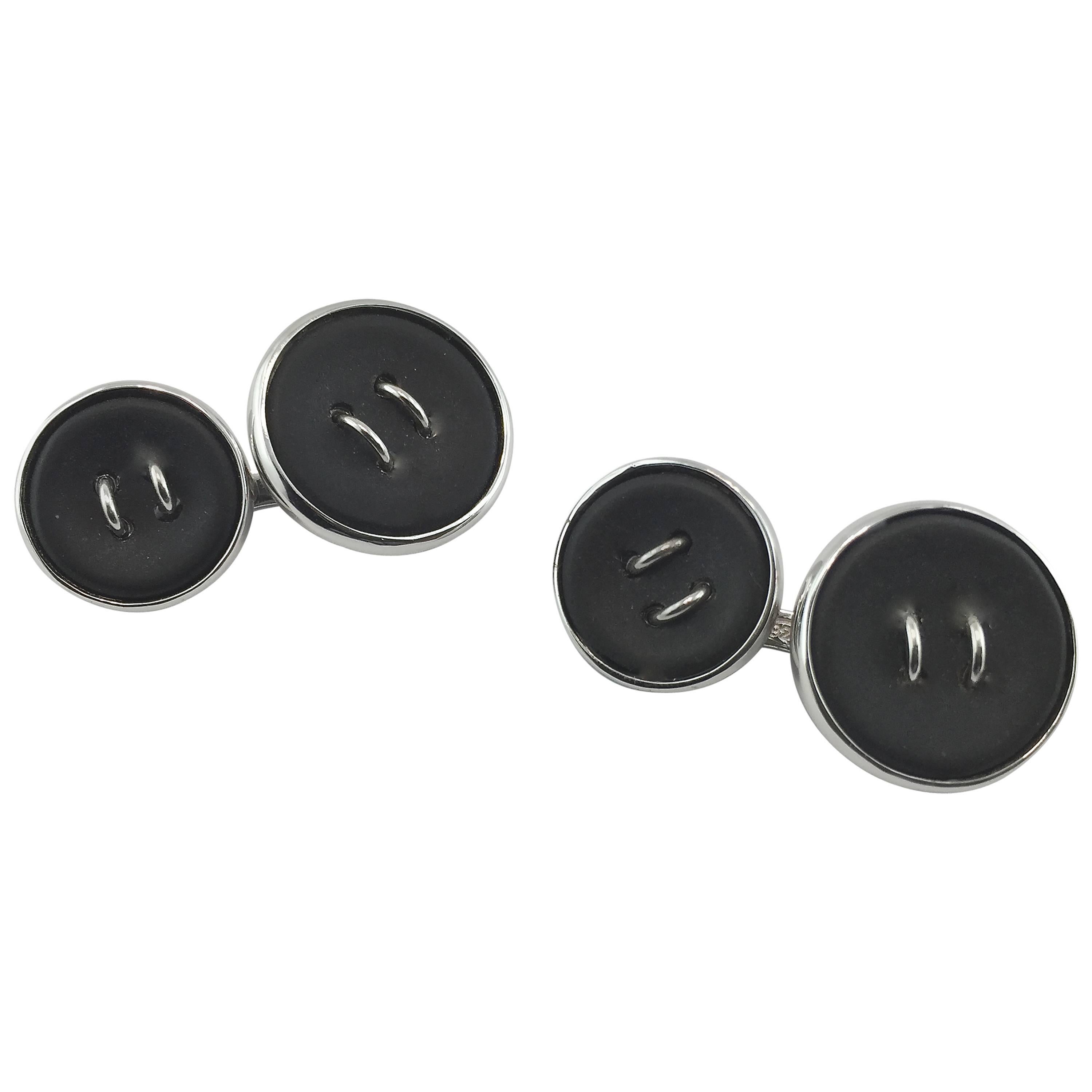 Jona Onyx Sterling Silver Button Cufflinks