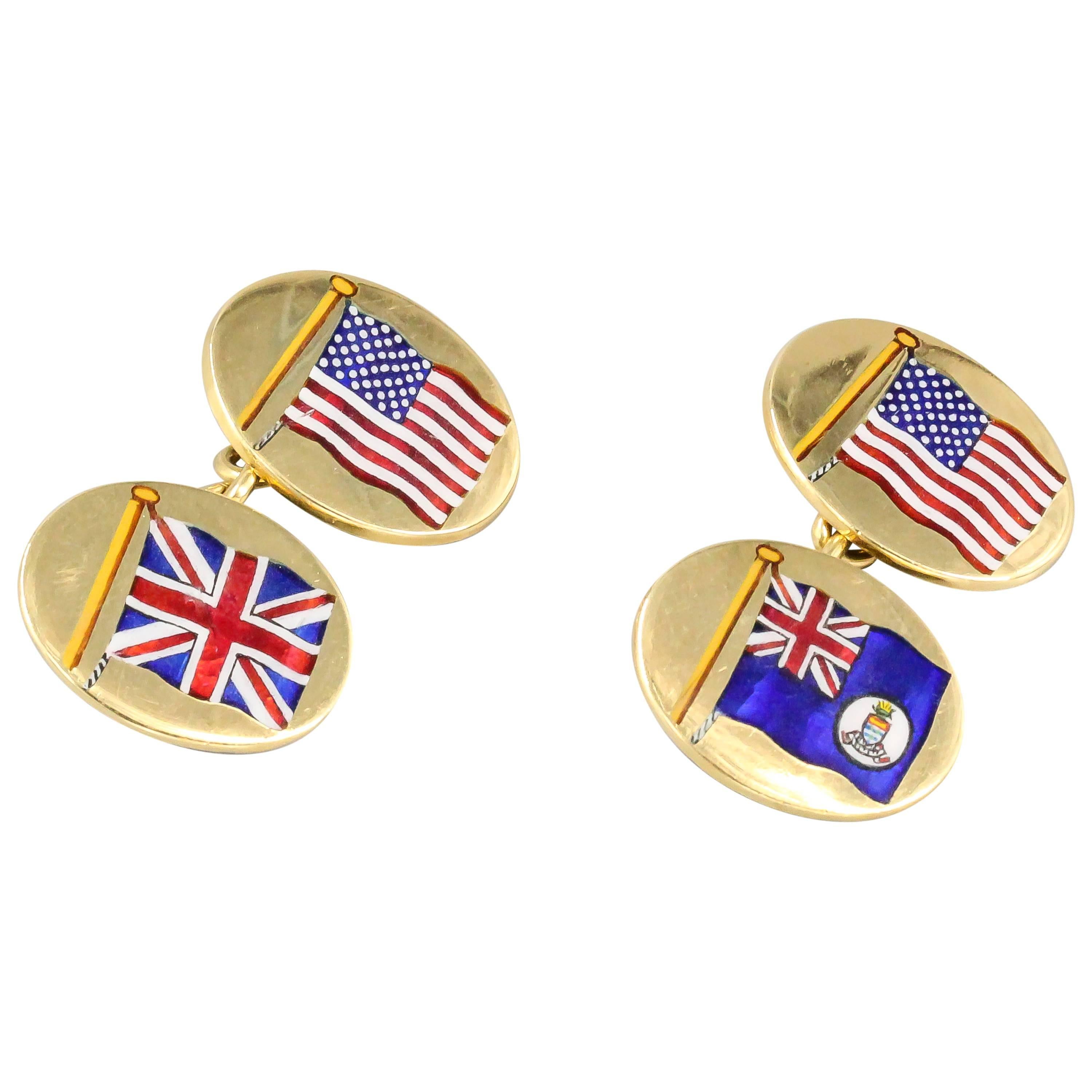 ASPREY Gold and Enamel Flag Cufflinks