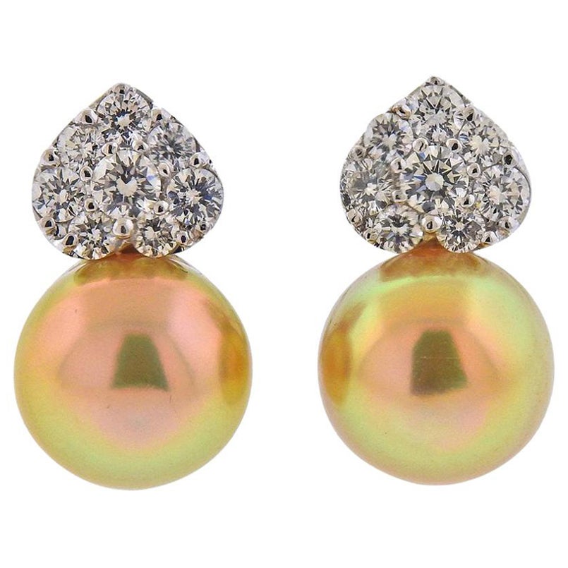 Assael Diamond South Sea Pearl Gold Earrings