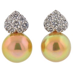 Assael Diamond South Sea Pearl Gold Earrings