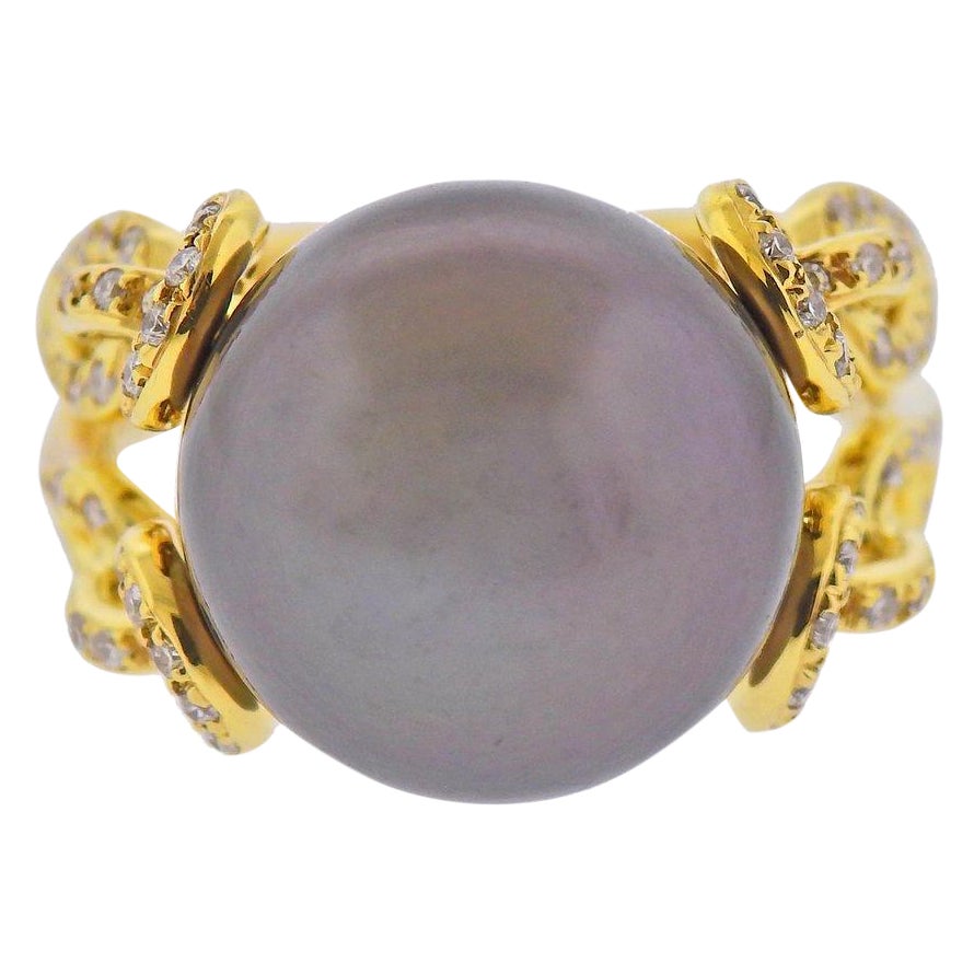 Assael South Sea Tahitian Pearl Diamond Gold Cocktail Ring For Sale
