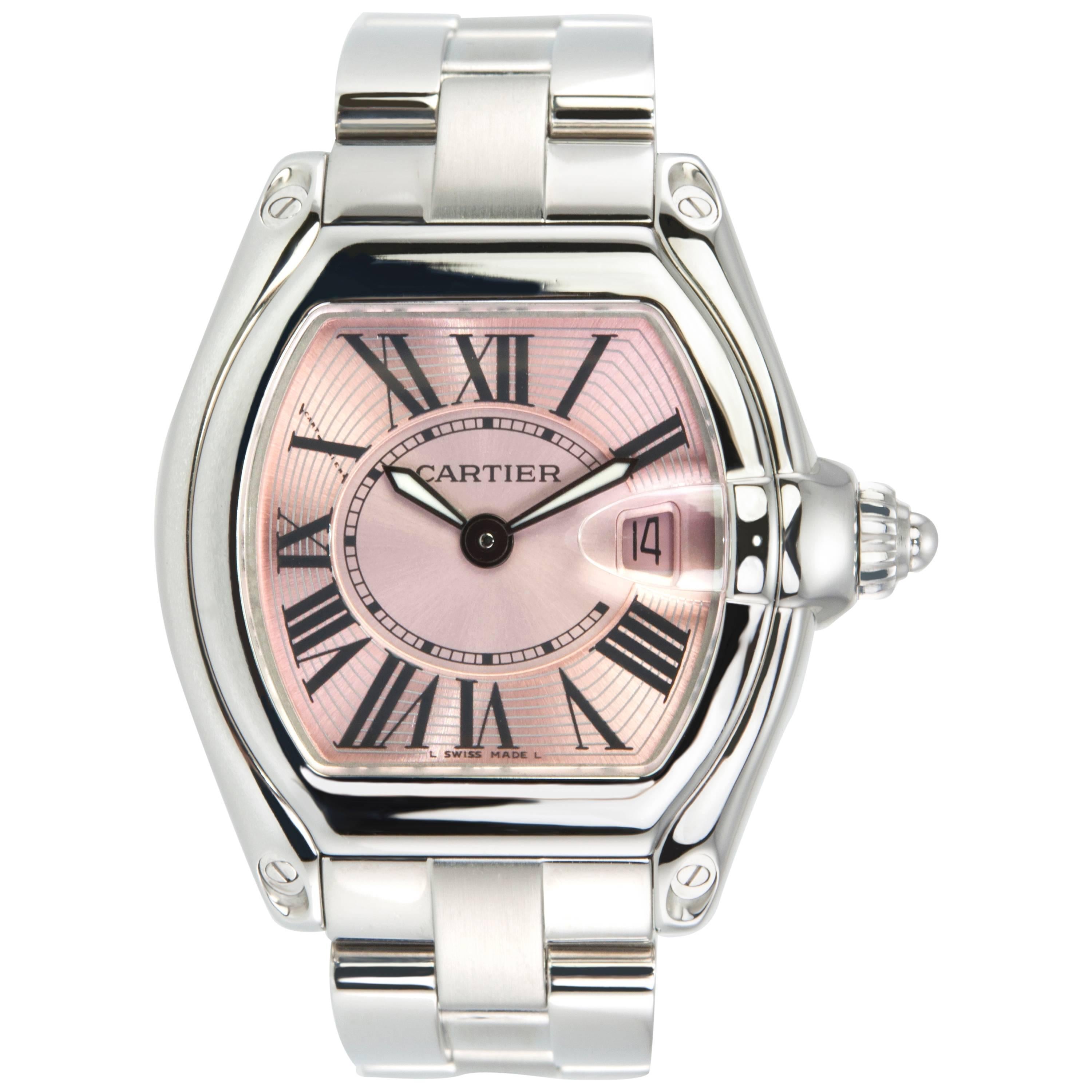 Cartier Lady
s stainless Steel Pink Dial Roadster quartz wristwatch ref W62017