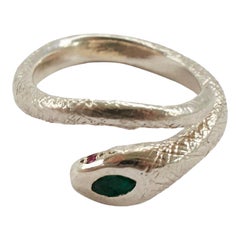 Emerald Ruby White Gold Snake Ring