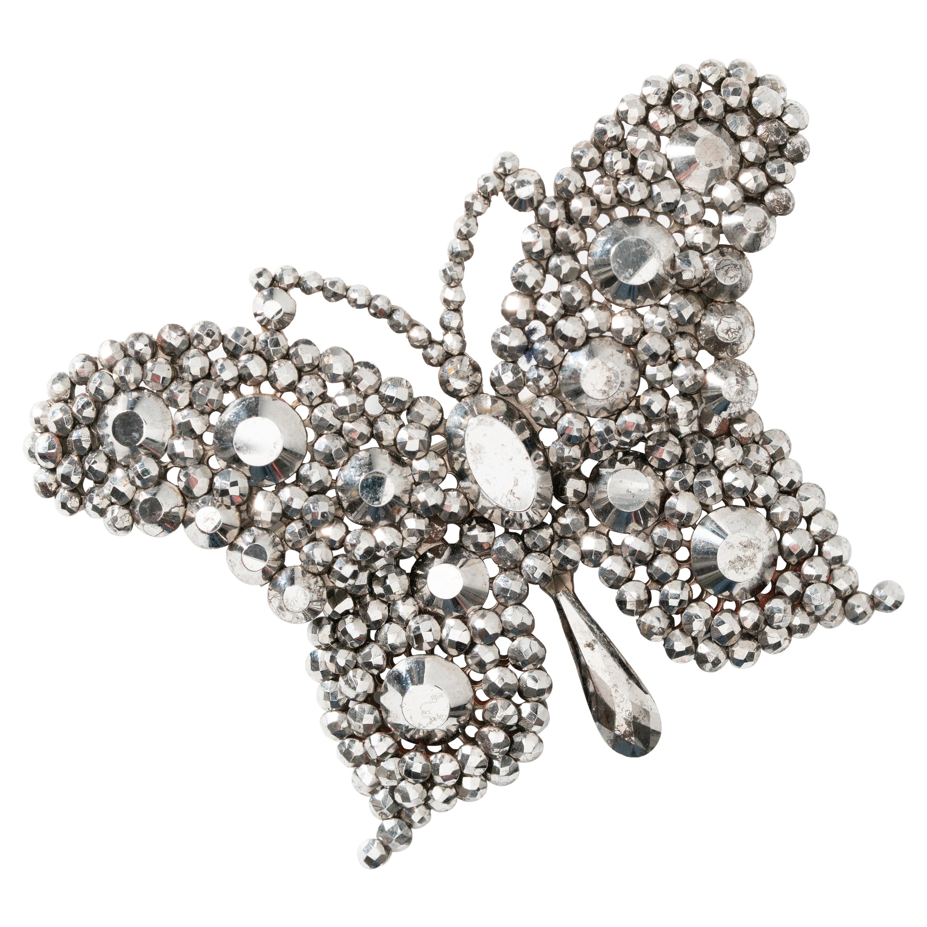 Antique 19th Century Cut Steel Extra Large Butterfly Brooch For Sale at  1stDibs