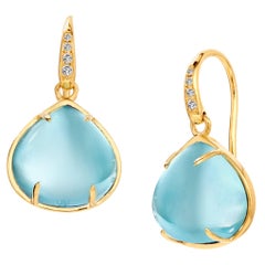 Pendientes Syna Topacio Azul Oro Amarillo con Diamantes