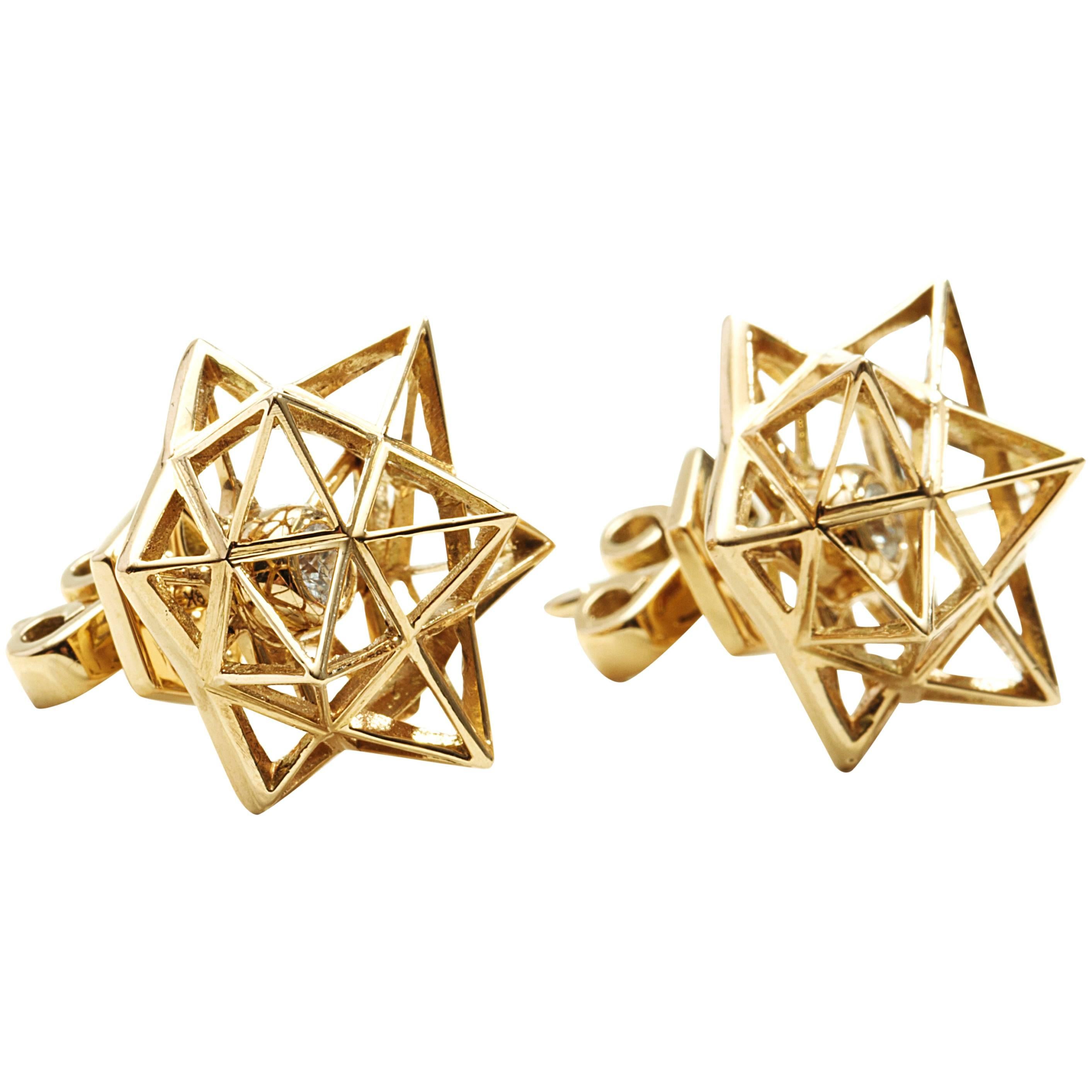 Framework Diamond 18K Gold Stud Earrings For Sale