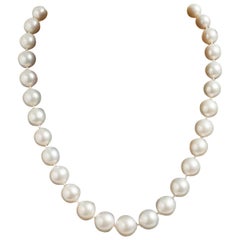 South Seas Pearl Necklace, 14 Karat White Gold Set, Polished Diamonds