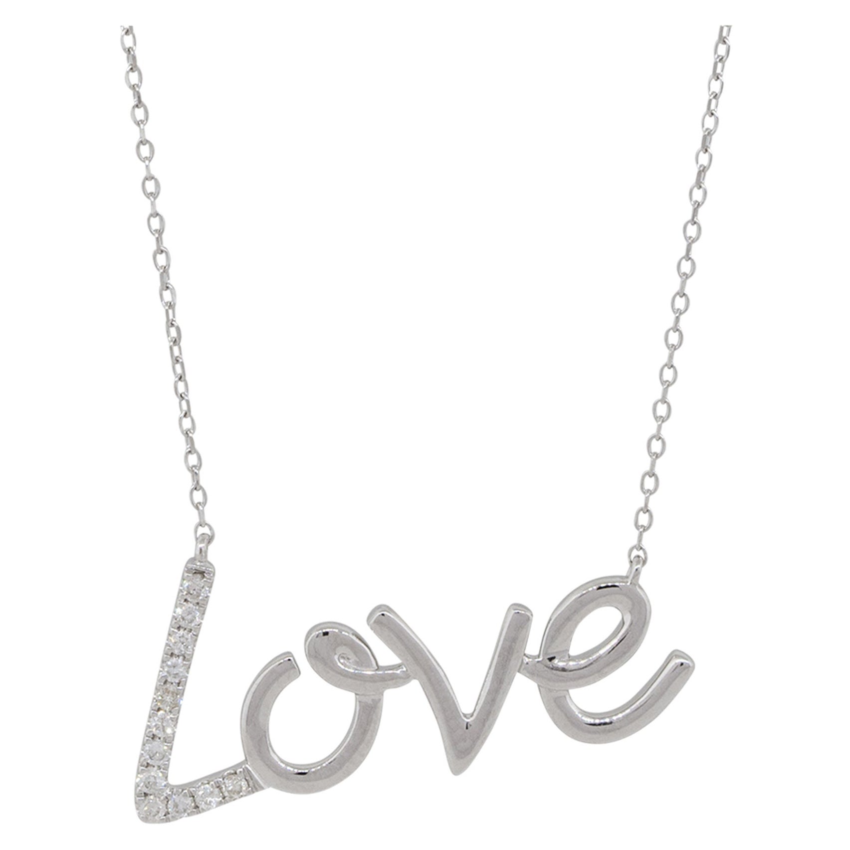 0.10 Carat Diamond "Love" Pendant Necklace 14 Karat in Stock