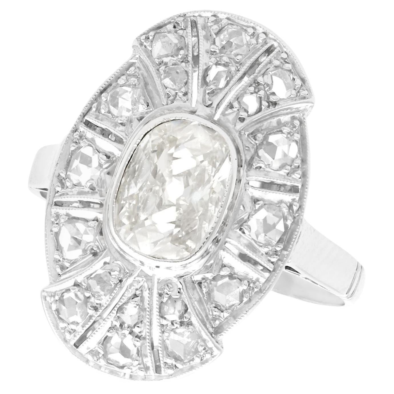 Antique 1.79 Carat Diamond and White Gold Cocktail Ring, Circa 1930 For Sale
