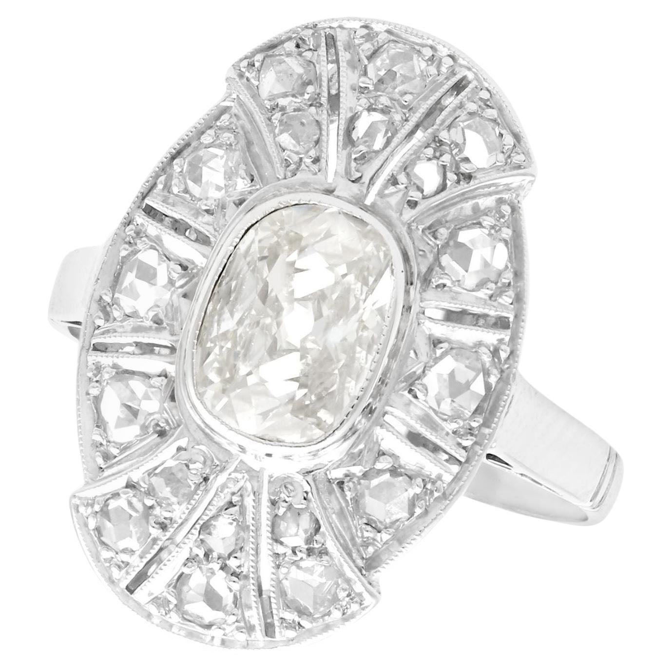 Antique 1.79 Carat Diamond and White Gold Cocktail Ring, Circa 1930 For Sale