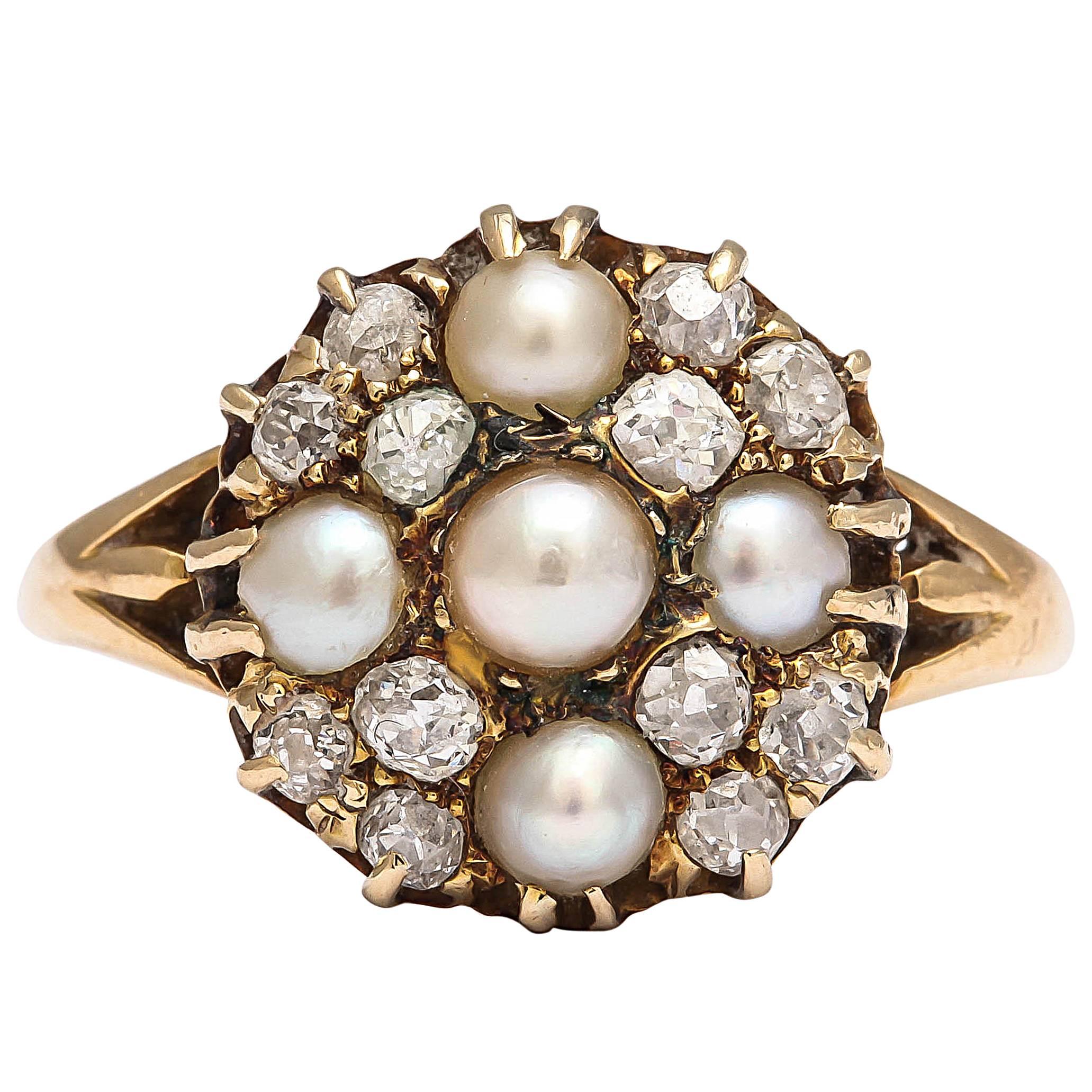 Fabulous Natural Pearl, Diamond Cluster Ring