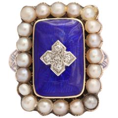 Georgian Enamel Diamond Seed Pearl Ring