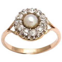 Victorian Cluster Diamond and Pearl Ring