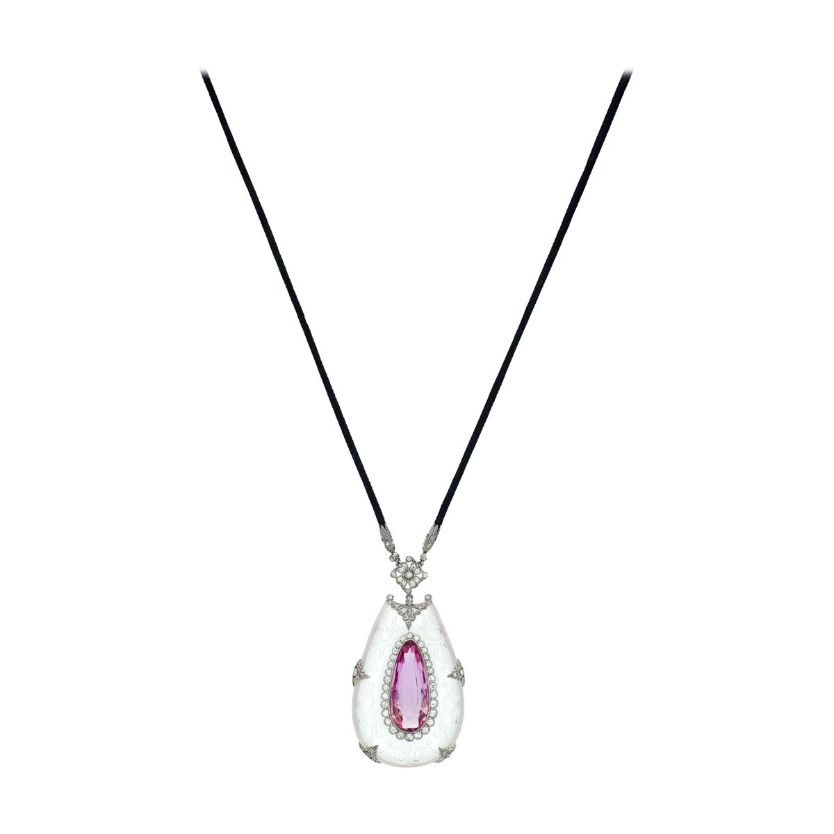 Beautiful, Rare Rock Crystal Diamonds Pink Topaz Pendant Made in 1910 French For Sale