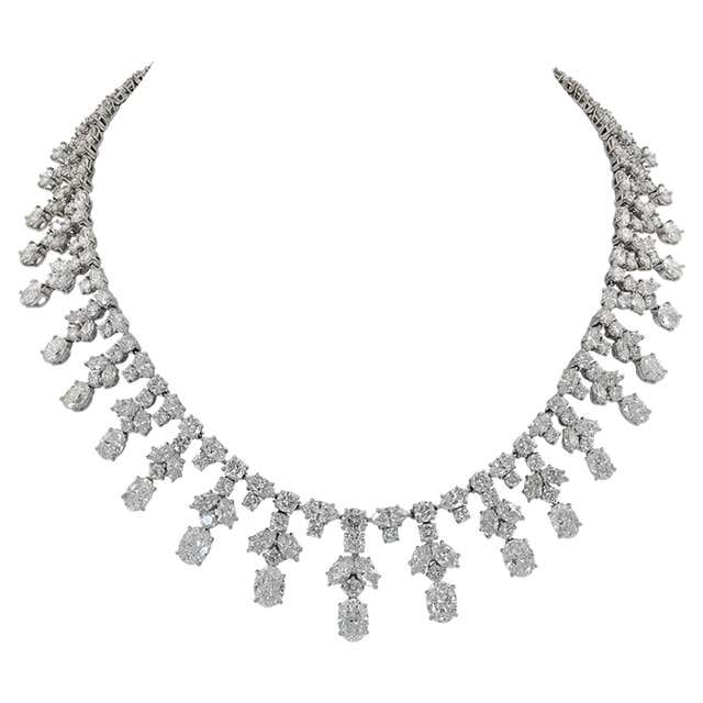 Art Deco Platinum Diamond Necklace For Sale at 1stDibs